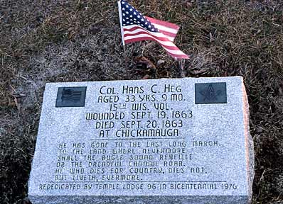Col. Heg memorial grave marker